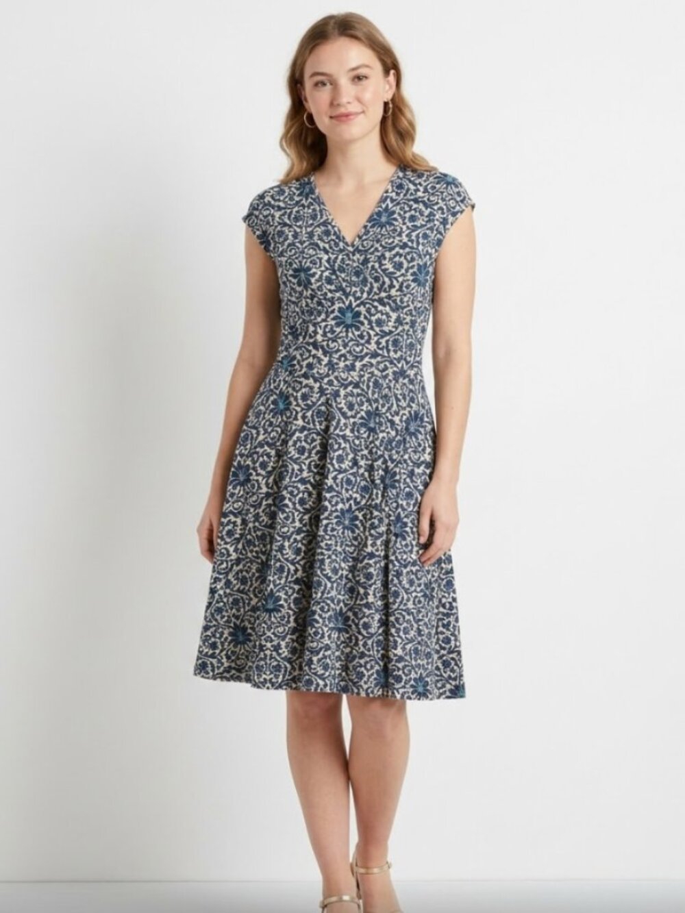 Effies Heart Midi Dress XL Blue Floral Short Sleeve Stretch Boho Fairy Whimsy